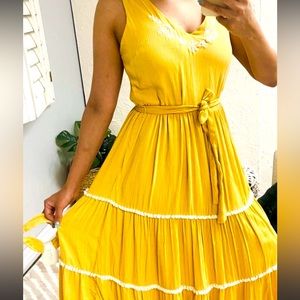 NWT Joie Yellow Tiered Tank Embroidery Fit & Flare Dress Sz 2